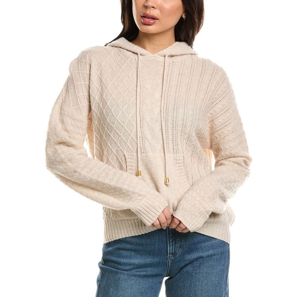 Brodie Cashmere Womens  Lottie Cable 100% Cashmere Hoodie, Brown